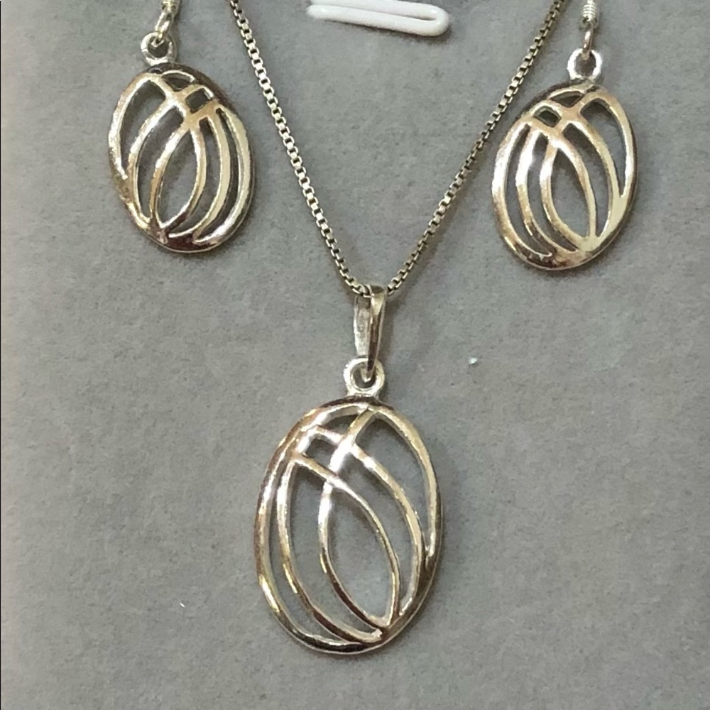 Italian sterling silver geometric necklace and earring set